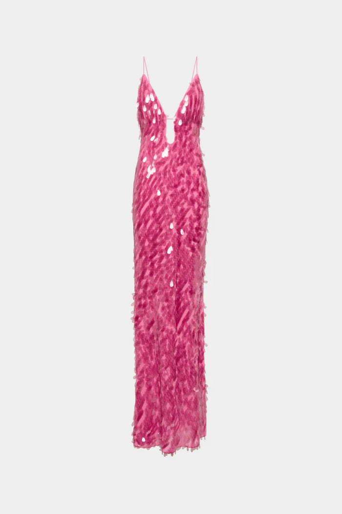 MISHA Sapphire Sequin Gown Fuchsia