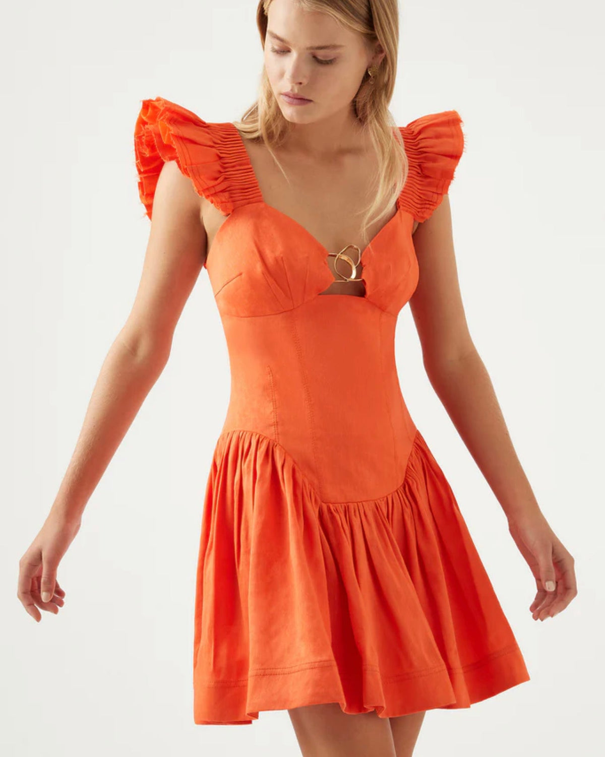 aje simone dress AJE- SIMONE FRILL SLEEVE MINI DRESS